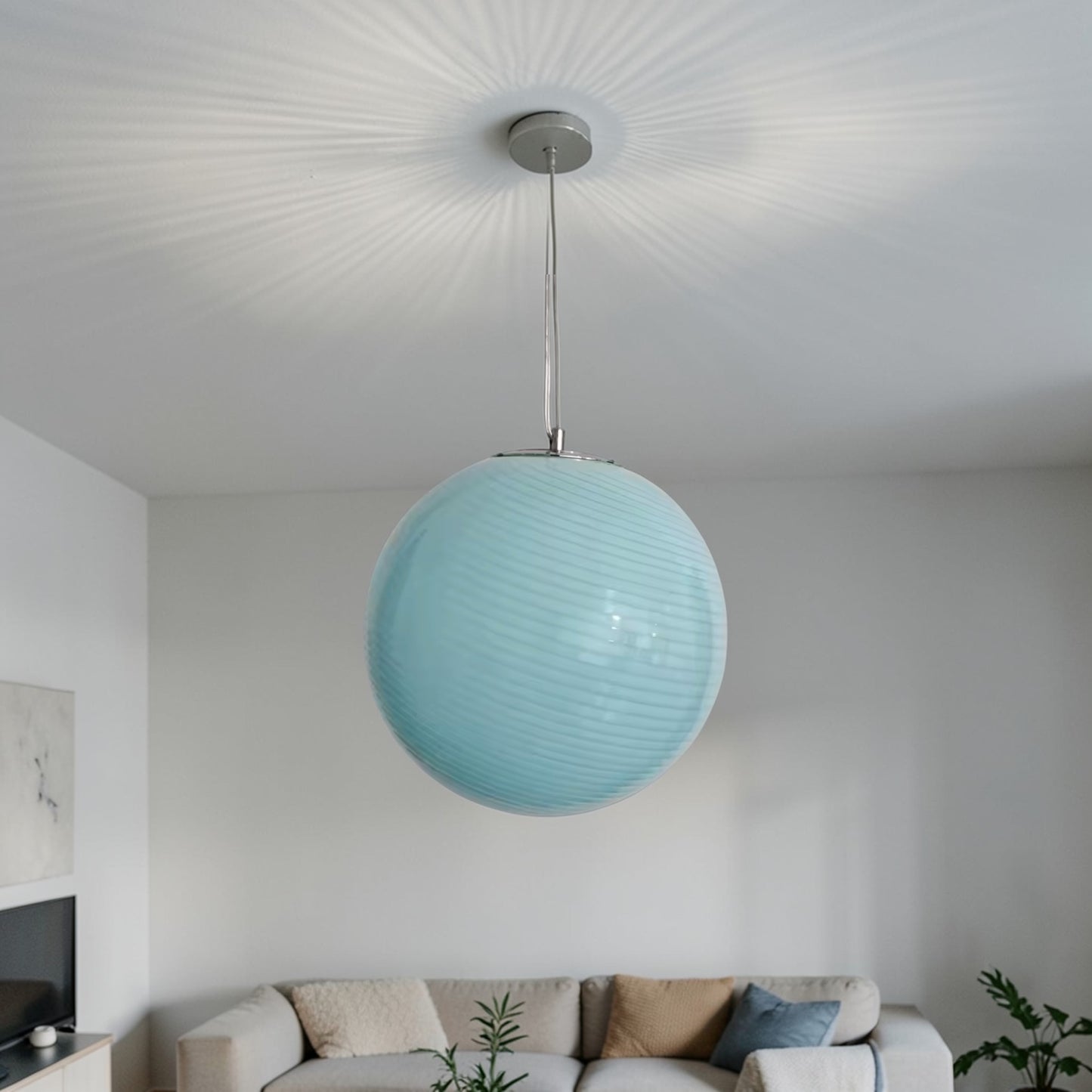 Handblown Swirl Hanging Lamp – Vintage-Inspired Design