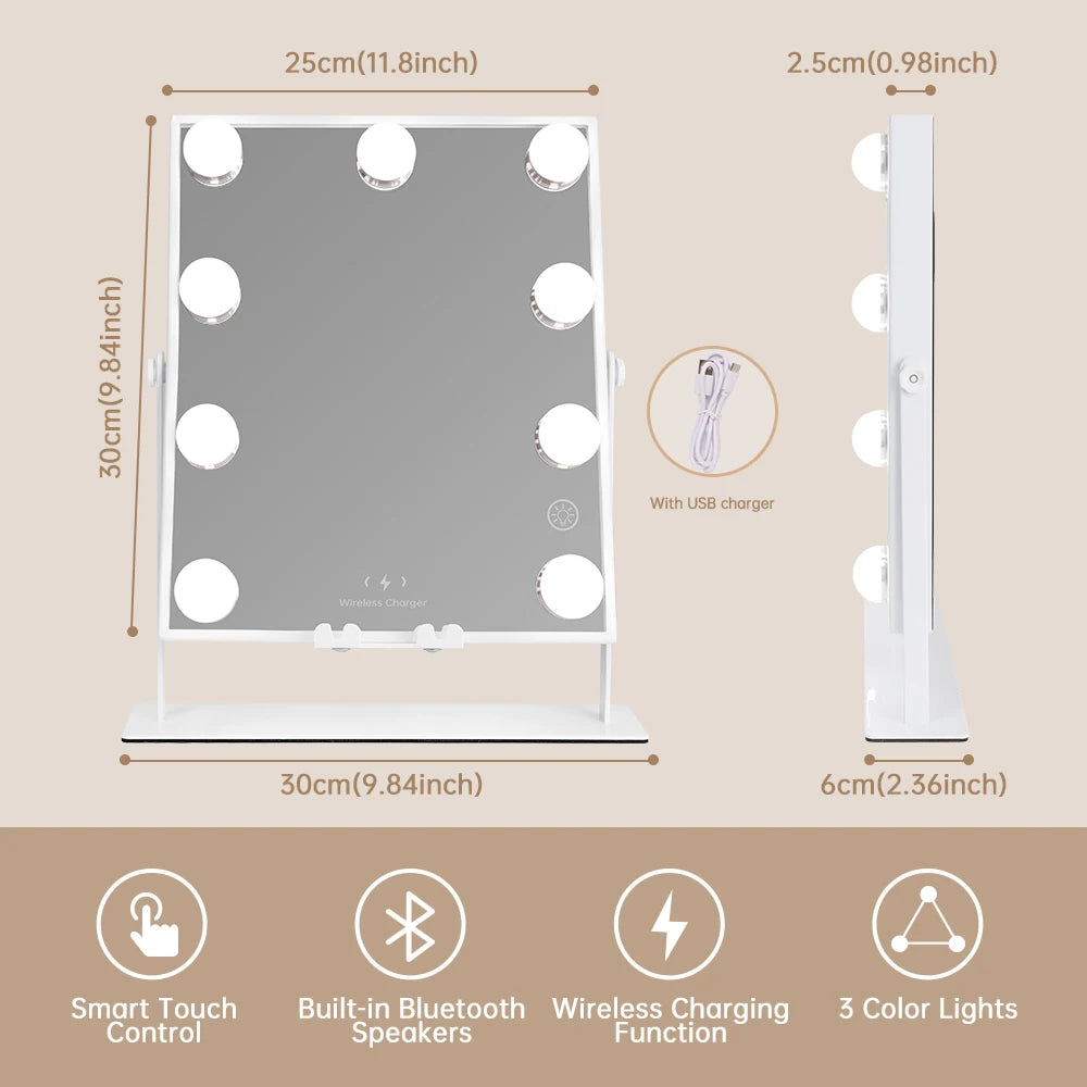 Bluetooth Lighted Vanity Mirror with Wireless Charging - Frogfinds