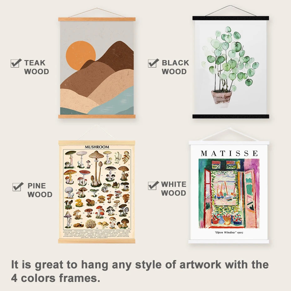 Teak wood print poster hanger frame - Frogfinds