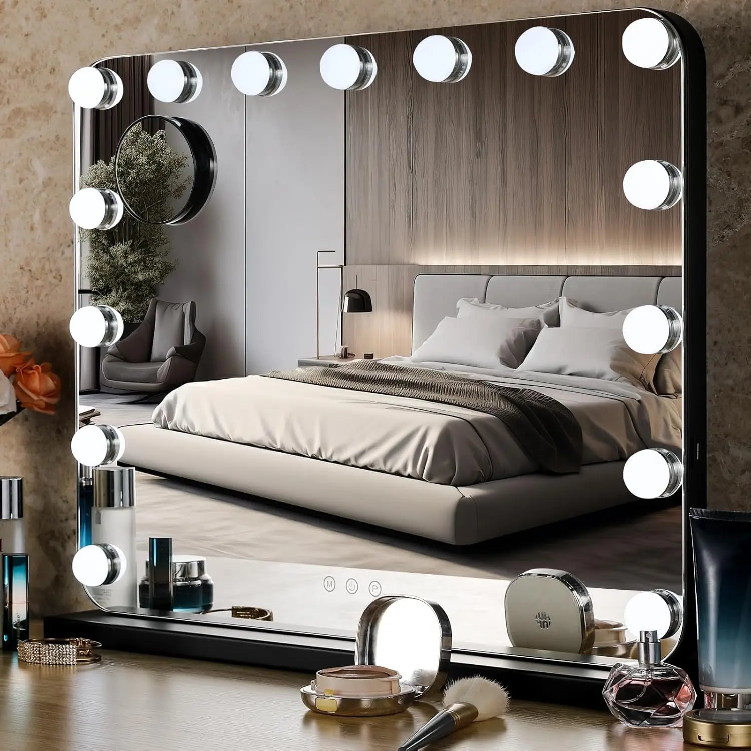 Makeup mirror with lights
